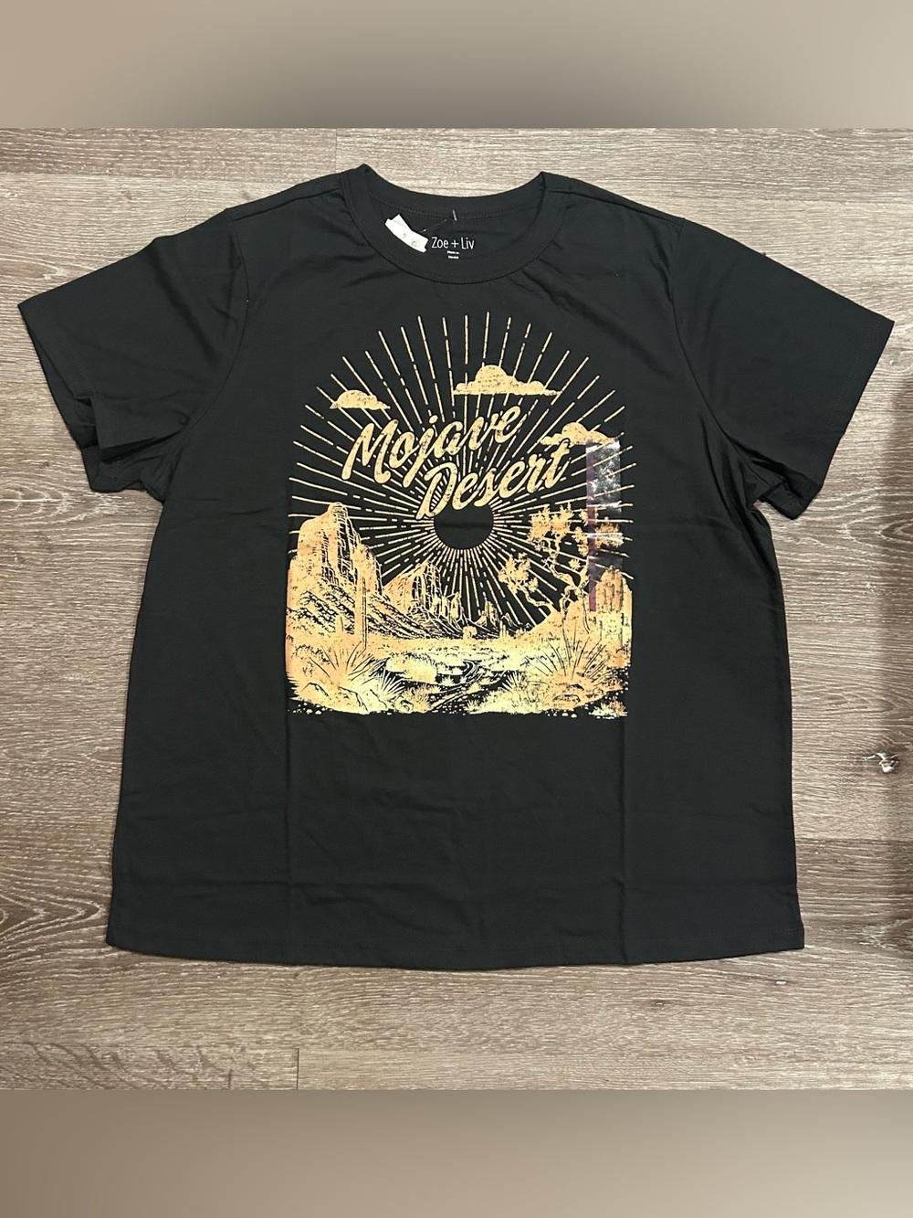 NWT XL Zoe + Liv Black Mojave Desert Short Sleeve Crew Neck Tee Shirt